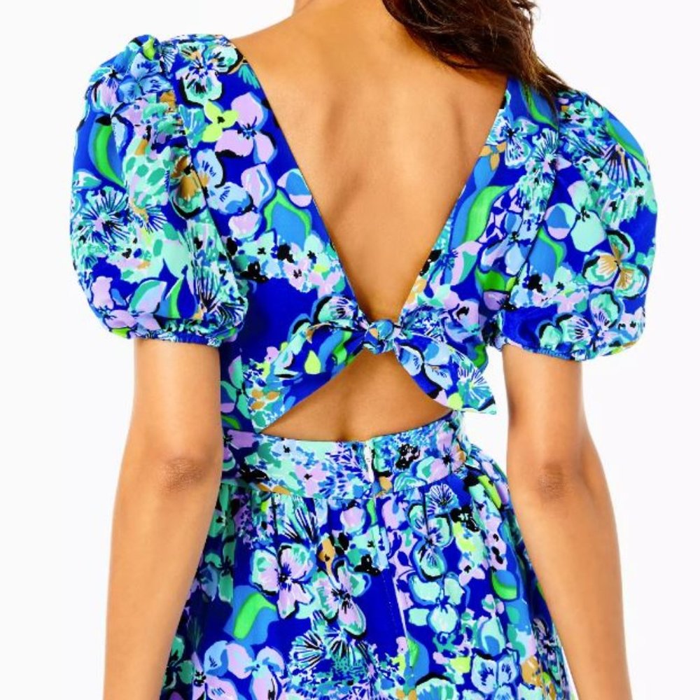 Floral Blue Dress with Puff Sleeves